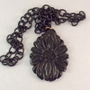 BN25 carved black bakelite pendant necklace
